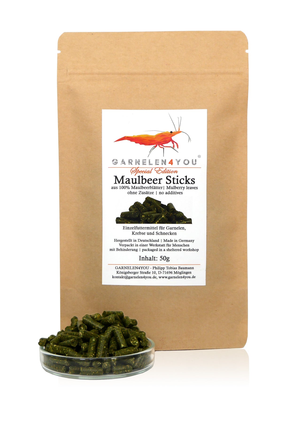 GARNELEN4YOU Maulbeer Sticks 50g – Garnelenfutter