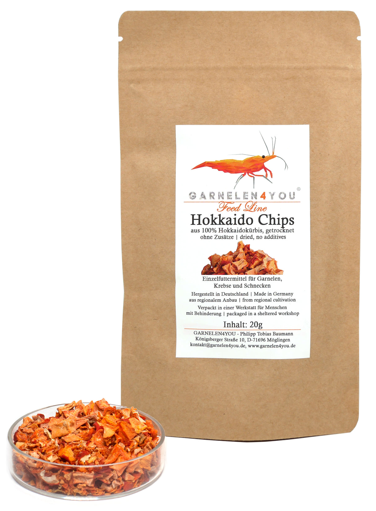 GARNELEN4YOU Hokkaido Chips 20g – Naturfutter für Garnelen