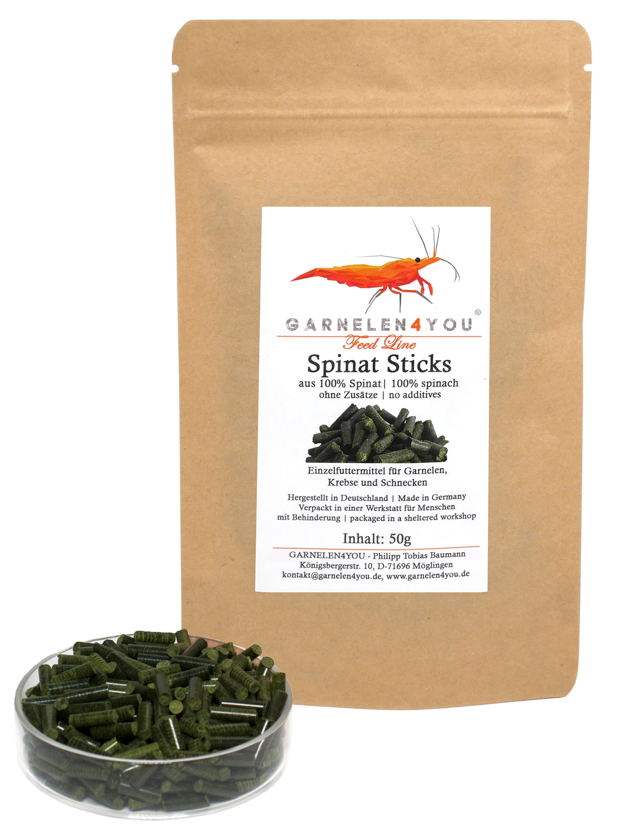 GARNELEN4YOU Spinat Sticks 50g – Naturfutter für Garnelen
