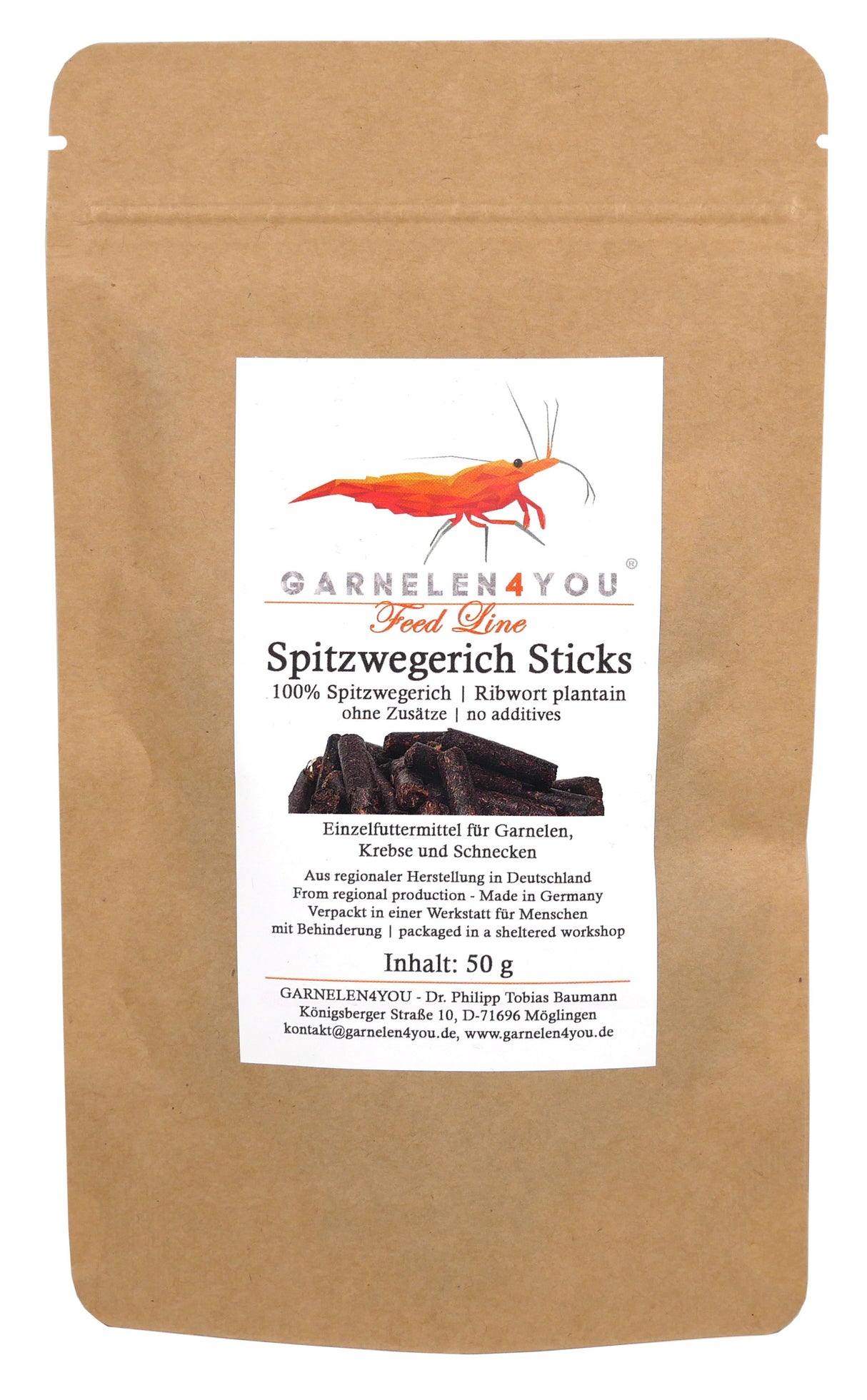 GARNELEN4YOU Spitzwegerich Sticks 50g – Garnelenfutter
