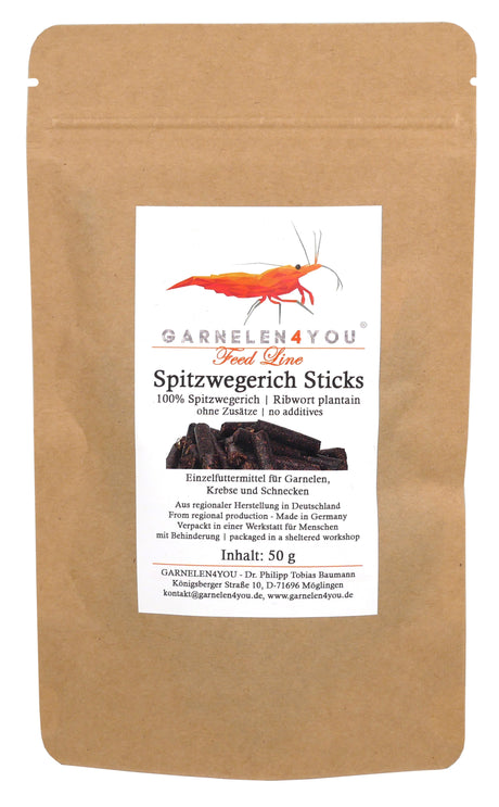 GARNELEN4YOU Spitzwegerich Sticks 50g – Garnelenfutter