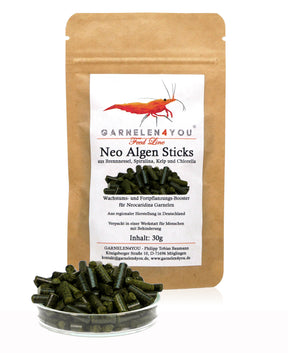 GARNELEN4YOU Neo Algen Sticks 30g – Spirulina Zuchtfutter für Neocaridina, Verpackung mit Sticks